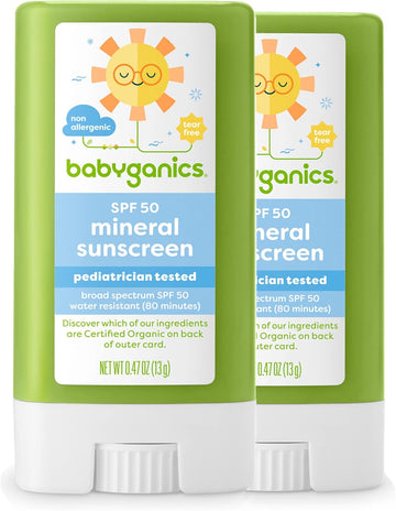 Babyganics Spf 50 Travel Size Baby Sunscreen Stick Uva Uvb Protection | Water Resistant |Non Allergenic, 2 Pack