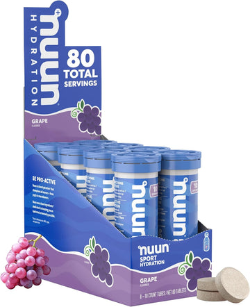 Nuun Sport Electrolyte Tablets for Proactive Hydration, Grape, 8 Pack (80 Servings)