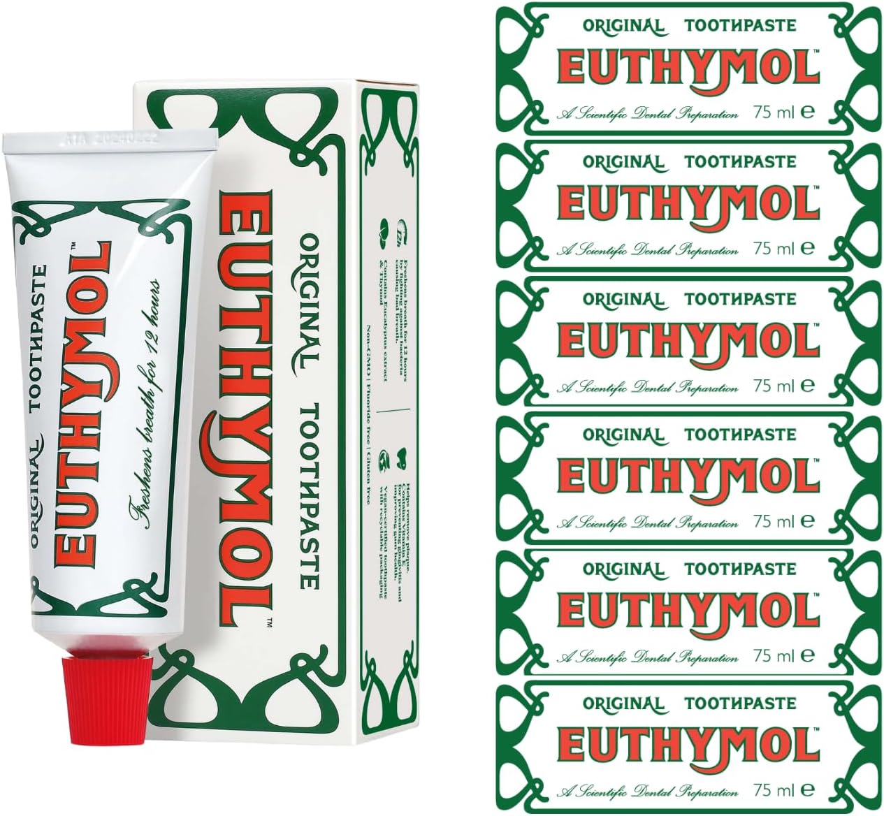 Euthymol Original Toothpaste Bundle – 24 X 75Ml Fluoride-Free Toothpaste For Plaque Removal, Antibacterial, Cavity & Gum Care, Healthy Enamel, Daily Oral Hygiene