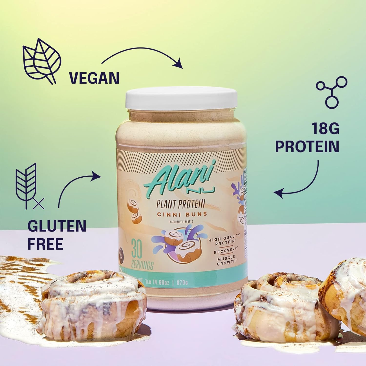 Alani Nu Plant-Based Protein Powder CINNIBUNS | 18g Vegan Protein | Meal Replacement Powder | No Sugar Added | Low Fat, Low Carb, Dairy Free, Pea Protein Isolate Blend | 30 Servings : Health & Household