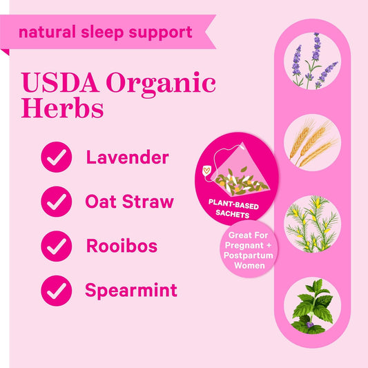 Pink Stork Organic Sleep Tea - Melatonin-Free - Calming Lavender Coconut Herbal Tea To Naturally Support Sleep - Pregnancy Friendly Bedtime Tea, Caffeine-Free - 15 Sachets
