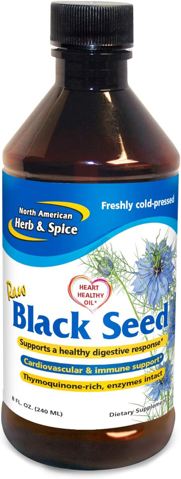 NORTH AMERICAN HERB & SPICE Black Seed Oil - 8 fl. oz. - Cardiovascular, Digestive & Immune Support - Contains Wild, Mediterranean Oreganol P73 Oregano Oil - Non-GMO - 48 Total Servings