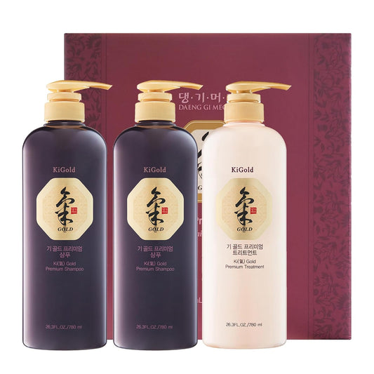 Daeng Gi Meo Ri - Ki Gold Premium 2 Shampoo 780Ml + 1 Treatment 780Ml + 10 Traveling Pouch Samples 10Ml Set, Samples May Vary