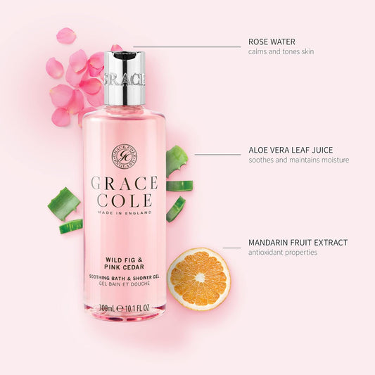 Grace Cole Bath & Shower Gel Wild Fig & Pink Cedar Fragrance 300Ml - Essential Oils - Vegan Friendly & Cruelty Free Shower Gel, No Sls Or Parabens - Made In England