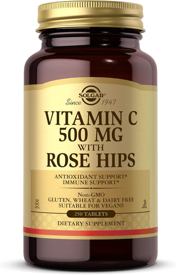 Solgar Vitamin C 500 Mg With Rose Hips, 250 Tablets - Antioxidant & Immune Support - Overall Health - Supports Healthy Skin & Joints - Non Gmo, Vegan, Gluten Free, Dairy Free, Kosher - 250 Servings