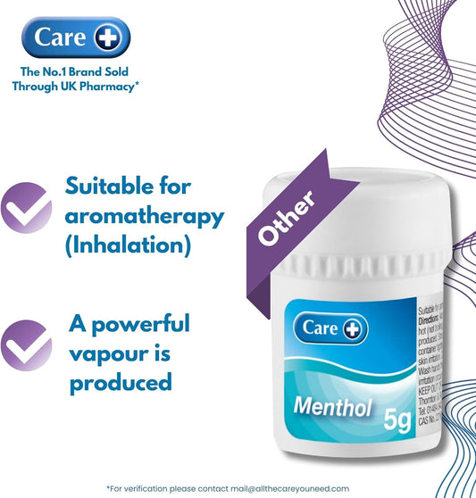 Care Menthol Crystals, Produces Powerful Menthol Vapour, Fast And Effective Relief, Unblock Nose And Relieve Congestion, Also Suitable For Aromatherapy, 5G Crystals