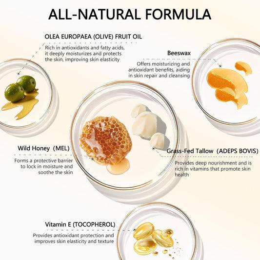 Grass-Fed Beef Tallow Balm For Skin With Raw Honey - Face & Body Moisturizer - Natural Whipped Skin Care Cream For Dry Skin- Hydrating Body Lotion For Nourishment (50G/1.76Oz)