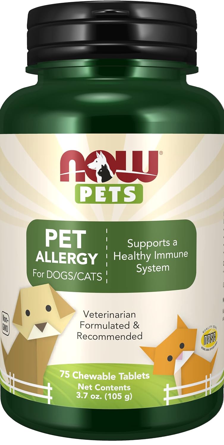 Now Pet Health, Pet Allergy Supplement, Formulated For Cats & Dogs, Nasc Certified, 75 Chewable Tablets