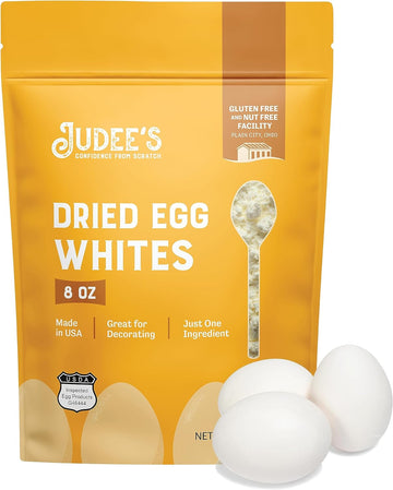 Judee’S Dried Egg White Protein Powder 8 Oz - Pasteurized, Usda Certified, 100% Non-Gmo - Gluten-Free And Nut-Free - Just One Ingredient - Made In Usa - Use In Baking - Make Whipped Egg Whites