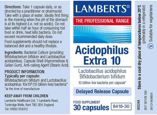 Lamberts Acidophilus Extra 10 – High Strength Live Bacteria – 10 Billion Cfu Per Capsule – 30 Vegan Capsules