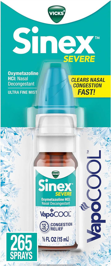 Vicks Sinex Severe Nasal Spray With Vapocool, Soothing Vicks Vapors, Decongestant Medicine, Relief From Stuffy Nose Due To Cold Or Allergy, & Nasal Congestion, Sinus Pressure Relief, 265 Sprays