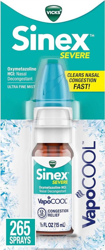 Vicks Sinex SEVERE Nasal Spray with VapoCOOL, Soothing Vicks Vapors, Decongestant Medicine, Relief from Stuffy Nose due to Cold or Allergy, & Nasal Congestion, Sinus Pressure Relief, 265 Sprays