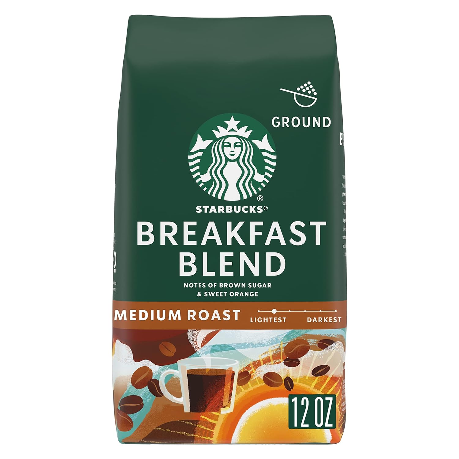 Starbucks Ground Coffee, Medium Roast Coffee, Breakfast Blend, 100% Arabica, 1 Bag (12 Oz)