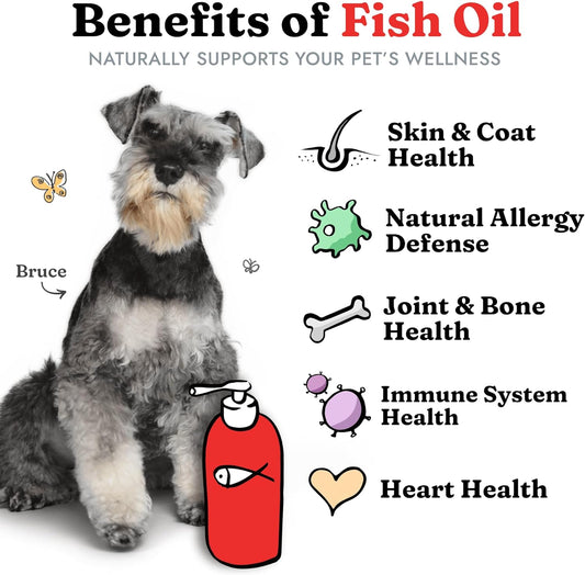 Fish Oil For Dogs - Healthy Skin & Coat, Salmon, Pollock, All Natural Supplement For Pets, Itching Scratching Allergy & Inflammation Defense, Omega 3 Epa Dha, Brain & Heart Health, 64 Oz