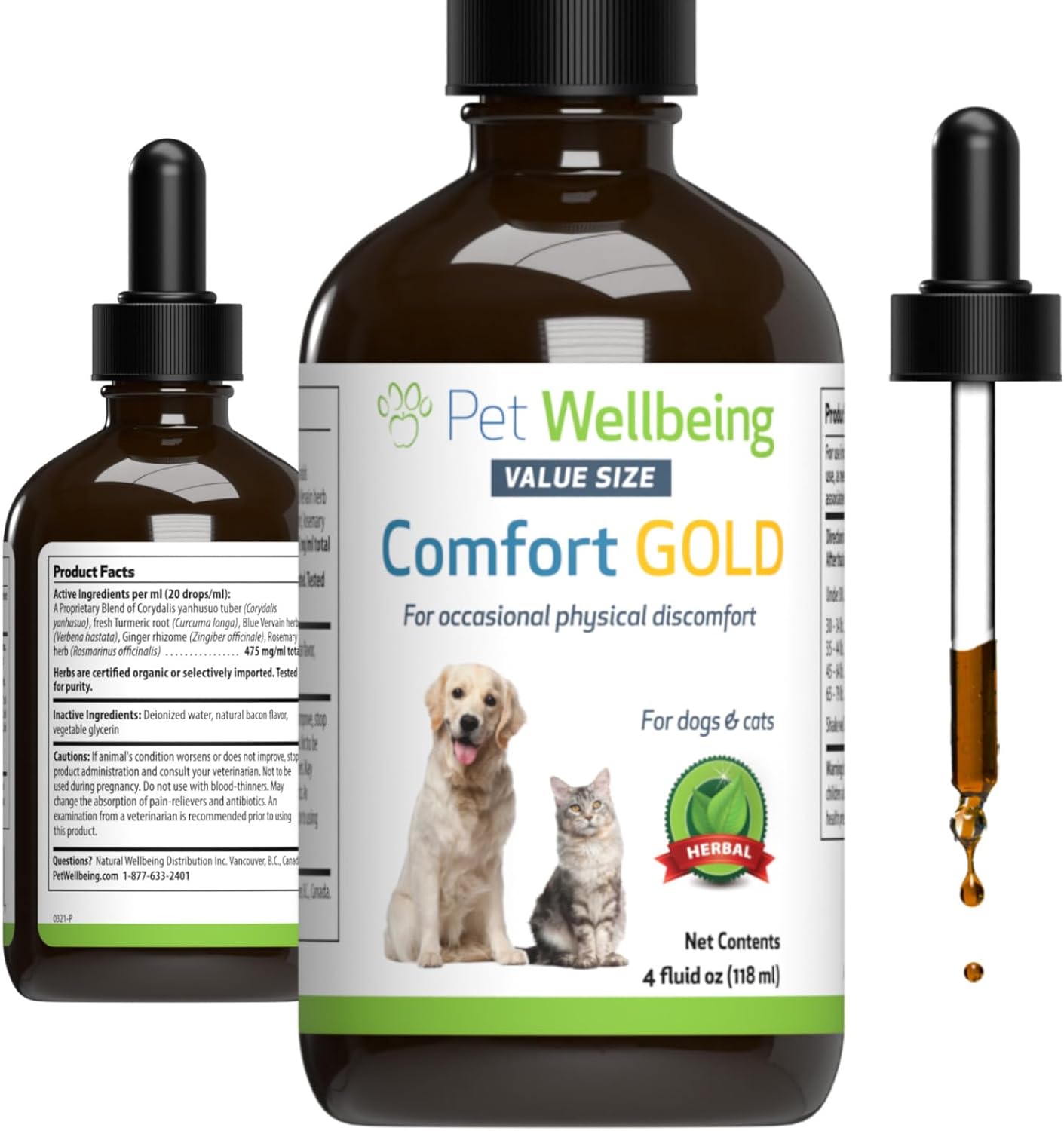 Pet Wellbeing Comfort Gold For Dogs & Cats - Vet-Formulated - Supports Physical Comfort - Natural Herbal Supplement 4 Oz (118 Ml)