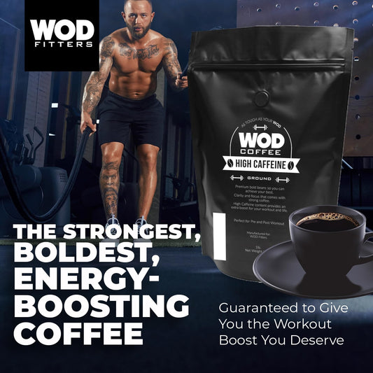 WOD Coffee Extra Strong High Caffeine Ground Coffee for Pre- and Post-Workout All Day Energy Boost - Super Charged, Rich & Bold Flavor (Max Caffeine)