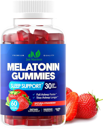 Melatonin 30Mg Gummies For Adults (60 Servings) - Maximum Strength Sleep Aid With 30Mg Of Melatonin Per Gummy - Gluten-Free, Sugar-Free, Non-Gmo, 100% Vegetarian, Strawberry Flavor - 60 Gummies