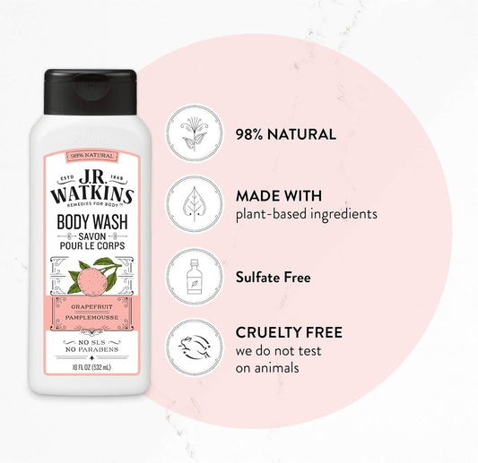 J.R. Watkins Daily Moisturizing Lemon Cream Body Wash, 18 Ounce