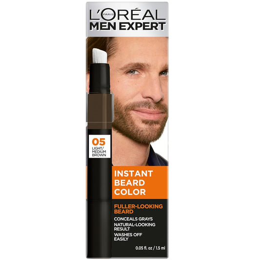 L'Oreal Paris Men Expert Instant Temporary Beard Color, Beard Filler For A Natural And Fuller-Looking Beard, 05 Light Medium Brown, 0.05 Fl Oz