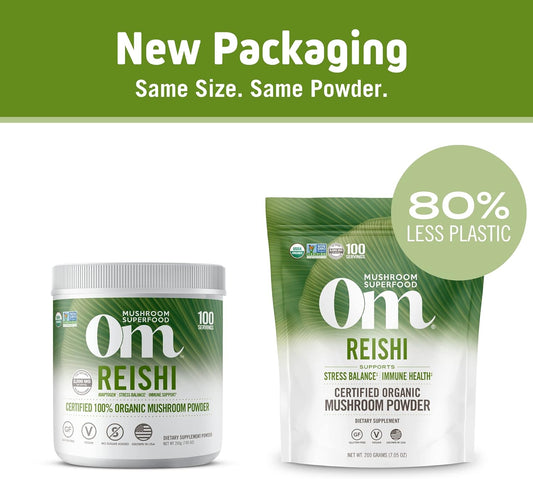 Om Organic Mushroom Superfood Powder, Reishi, 7.05  (100 Servings), Stress & Immune Support Supplement