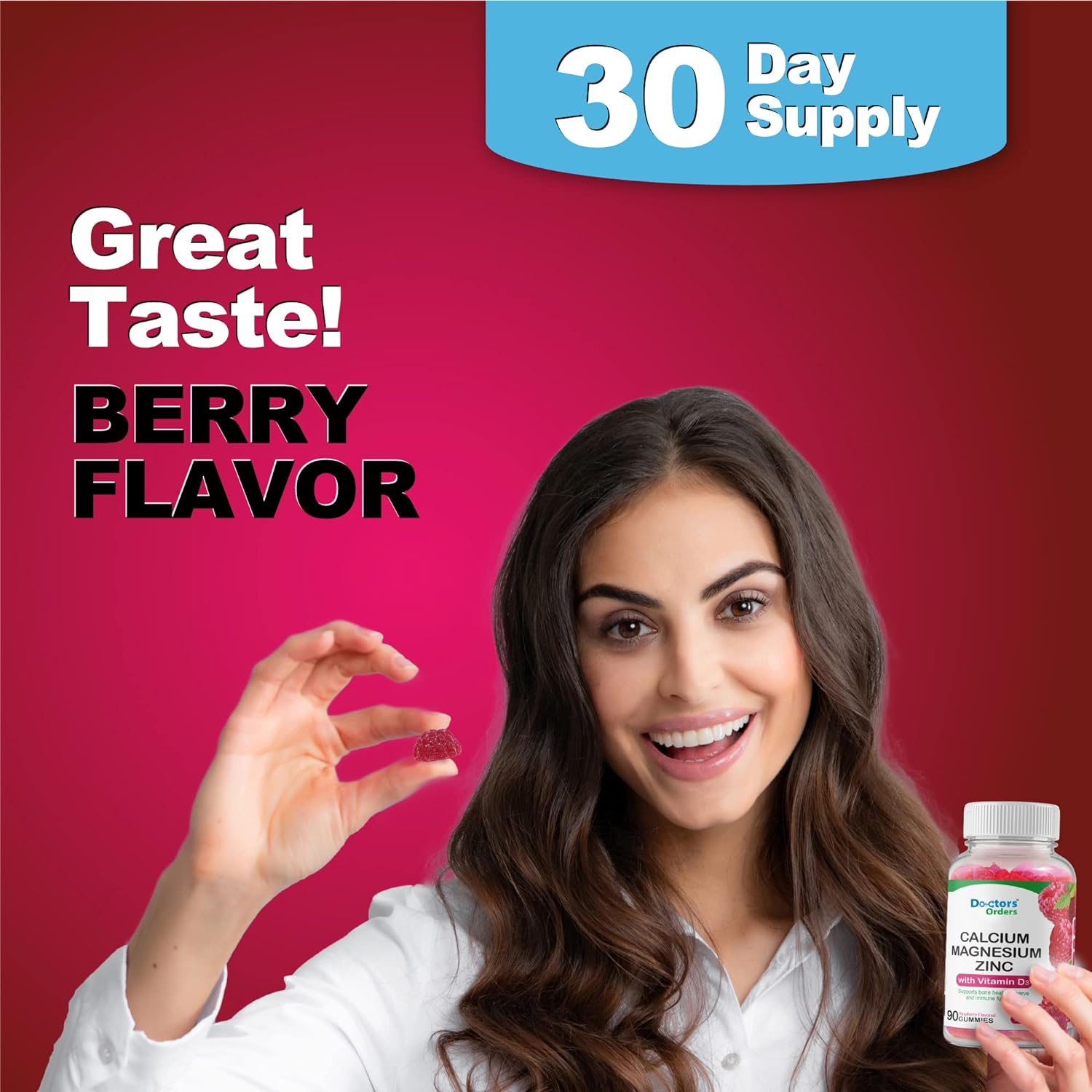 Doctors Finest Calcium Magnesium Zinc Gummies, GMO-Free Gluten Free, Great Taste Natural Raspberry Flavor Gummy Vitamins, 90 Gummies : Health & Household