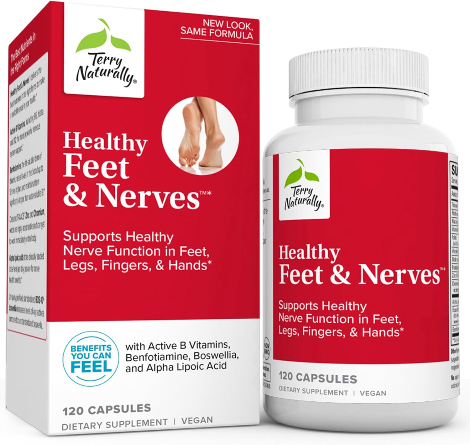 Terry Naturally Healthy Feet & Nerves - 120 Capsules - Supports Healthy Nerve Function In Feet, Legs, Fingers & Hands - Non-Gmo, Vegan, Gluten Free - 60 Servings