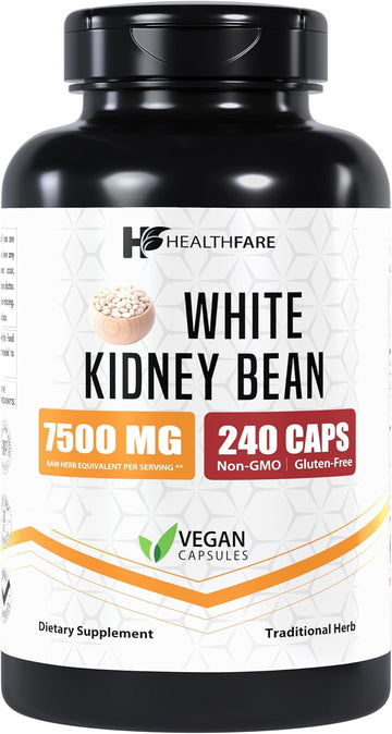 White Kidney Bean Extract Supplement, 7500Mg | 240 Veg Capsules | 20X Concentrated | Non-Gmo | Gluten-Free