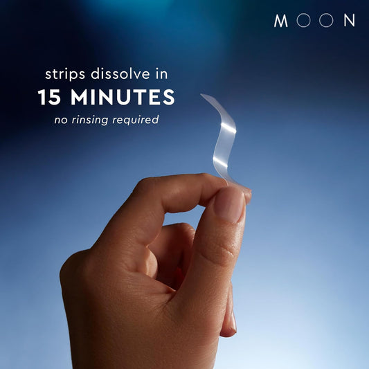 MOON Teeth Whitening Strips, 7 Shades Whiter in 2 Weeks, 28 Treatments with Easy to Use Dissolvable Strips, Enamel-Safe Formula, Gentle on Sensitive Teeth, Vegan, Freshening Mint Flavor, 56 Strips