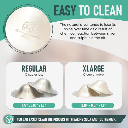 Silvamom® The Original Silver Nursing Cups | Nipple Shields for Nursing Newborn Breastfeeding | 925 Silver | Nickel Free | Newborn Essentials Must Haves | Soothies and Protect (XLarge Size)