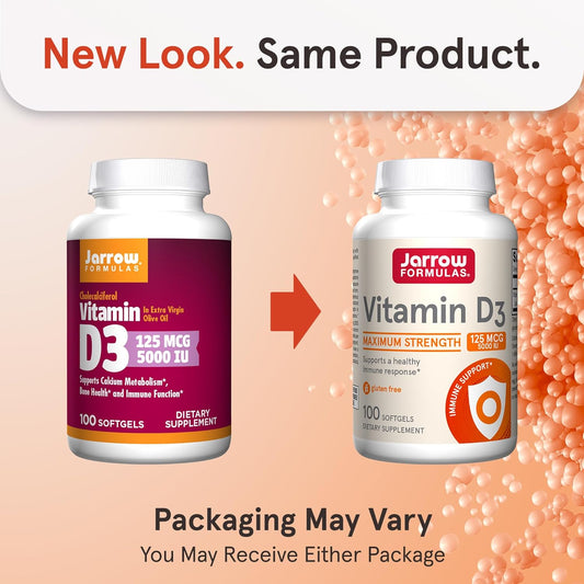 Jarrow Formulas Vitamin D3 125 Mcg (5000 Iu) - 100 Servs (Softgels) - Bone Health, Immune Support & Calcium Metabolism Support-Vitamin D Supp-D3 Vitamins -5000 Iu Vitamin D - Gluten Free (Pack Of 12)