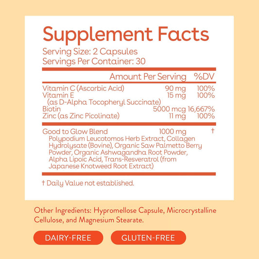 Love Wellness Good To Glow Collagen Supplement | Skin Care With Biotin, Vitamin C, E, & Zinc | Promotes Smooth, Glowing & Clear Skin | Enhances Smoothness, Reduces Wrinkles & Fine Lines | 60 Capsules