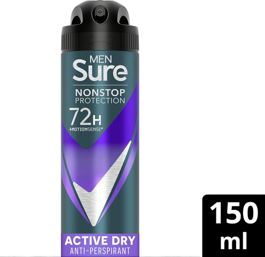 Sure Men Active Dry Nonstop Protection Anti-Perspirant Deodorant Aerosol 150 Ml