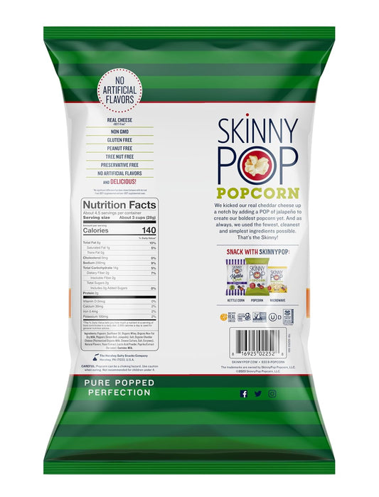 Skinnypop Cheddar Jalapeno, 4.4Oz Grocery Size Bags, Skinny Pop, Healthy Popcorn Snacks, Gluten Free