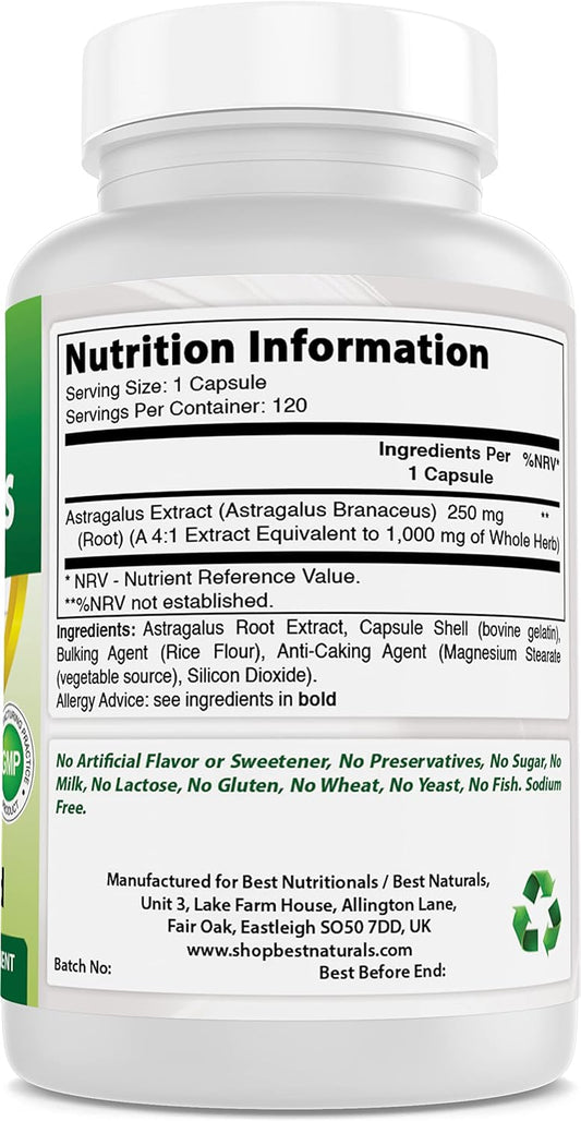 Best Naturals Astragalus Capsule, 1000 mg, 120 Count