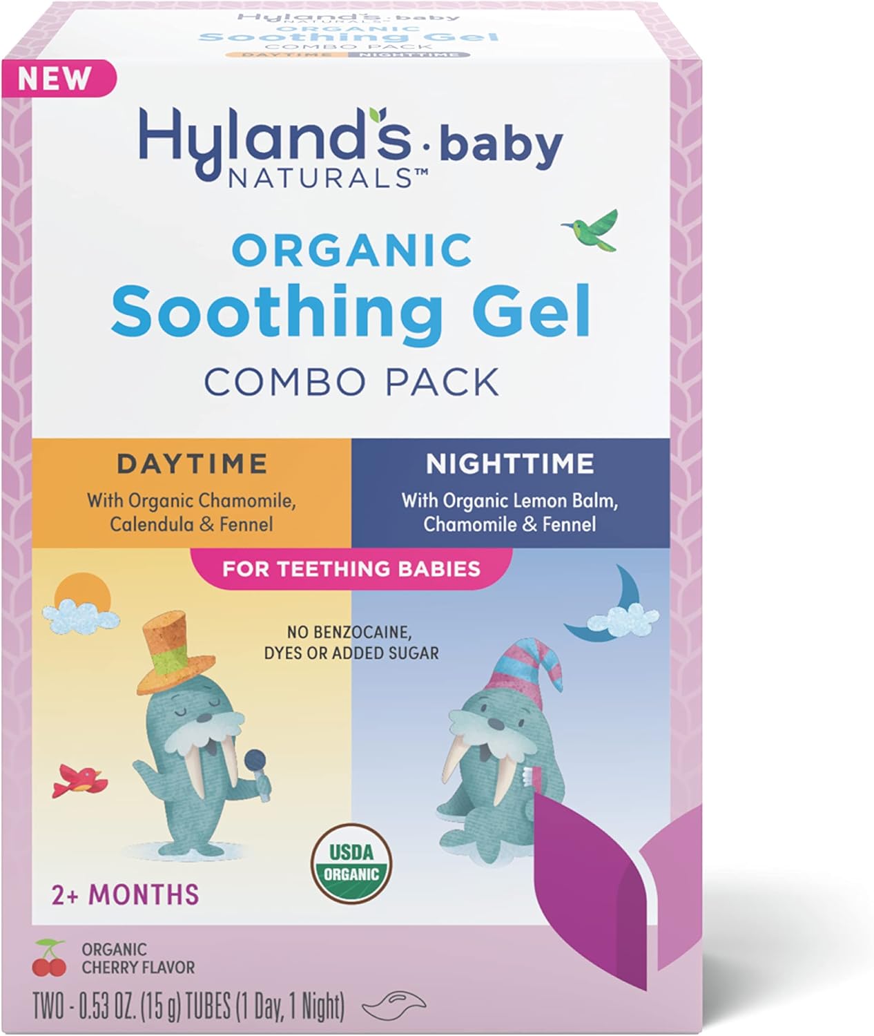 Hyland'S Baby - Organic Day/Night Soothing Gel Combo Pack, Natural Relief Of Oral Discomfort, Irritability & Swelling, Easy-To-Apply, Ages 2 Months & Up, 1.06 Ounce (2 Tubes Of 0.53 Oz.)