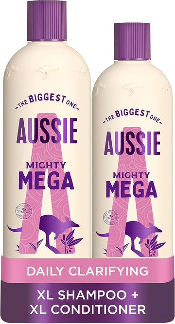 Aussie Mega Shampoo And Conditioner Set, Hair Care For Dry Damaged Hair, Vegan Shampoo And Conditioner, Silicone Free, Xl Value Pack, 675Ml Shampoo And 470 Conditioner, Pack Of 2