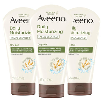 Aveeno Daily Moisturizing Facial Cleanser For Dry Skin, Hydrating Acne Face Wash With Soothing Oat For Soft & Supple Skin, Free Of Parabens, Sulfates, Fragrance, Dyes & Soaps, 5 Fl Oz (Pack Of 3)