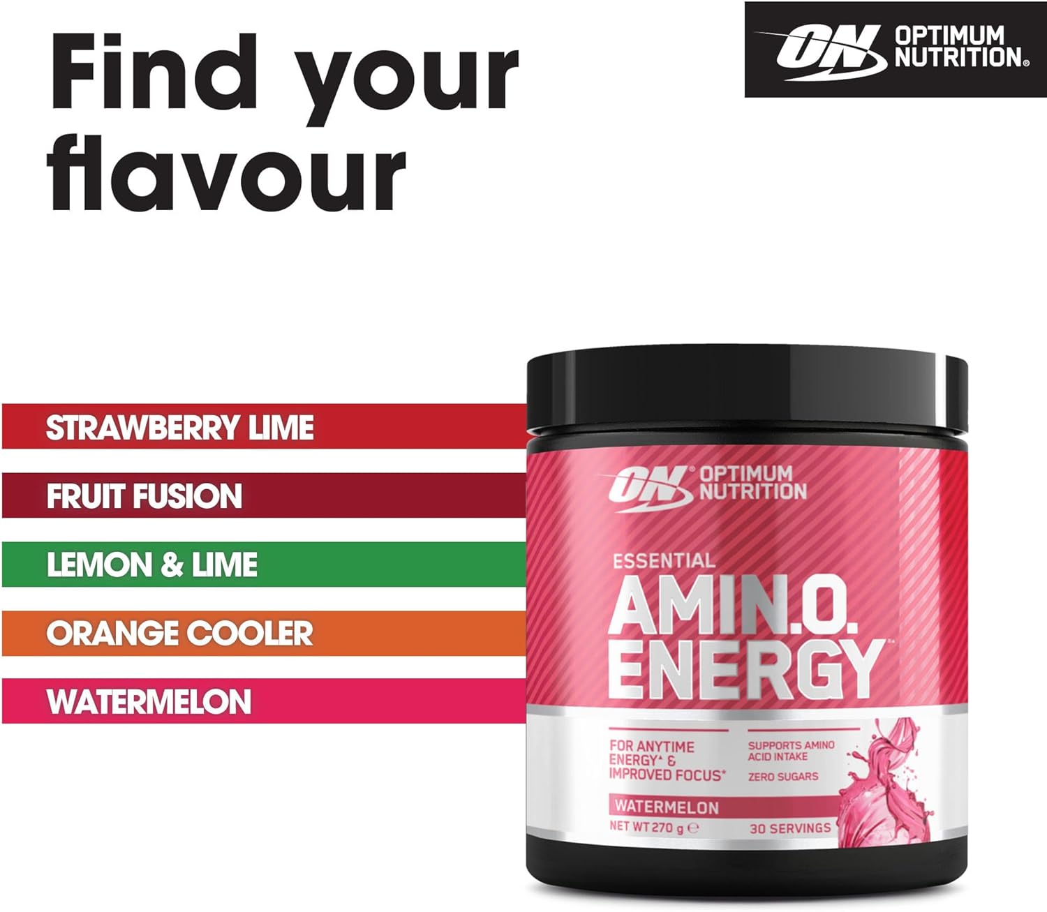 Optimum Nutrition Amino Energy Pre Workout Powder, Energy Drink with Amino Acids, BCAA, L-Glutamine and L-Leucine, Food Supplement with Vitamin C and Caffeine, Watermelon Flavour, 30 Servings, 270 g : Amazon.co.uk: Health & Personal Care