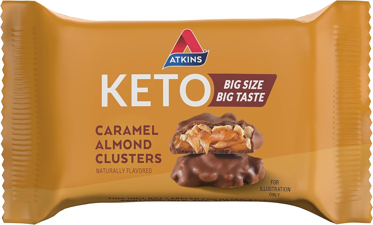 Atkins Caramel Almond Clusters, Gluten Free, High in Fiber, 1g Sugar, 2g Net Carb, Keto Friendly, 8 Count : Health & Household