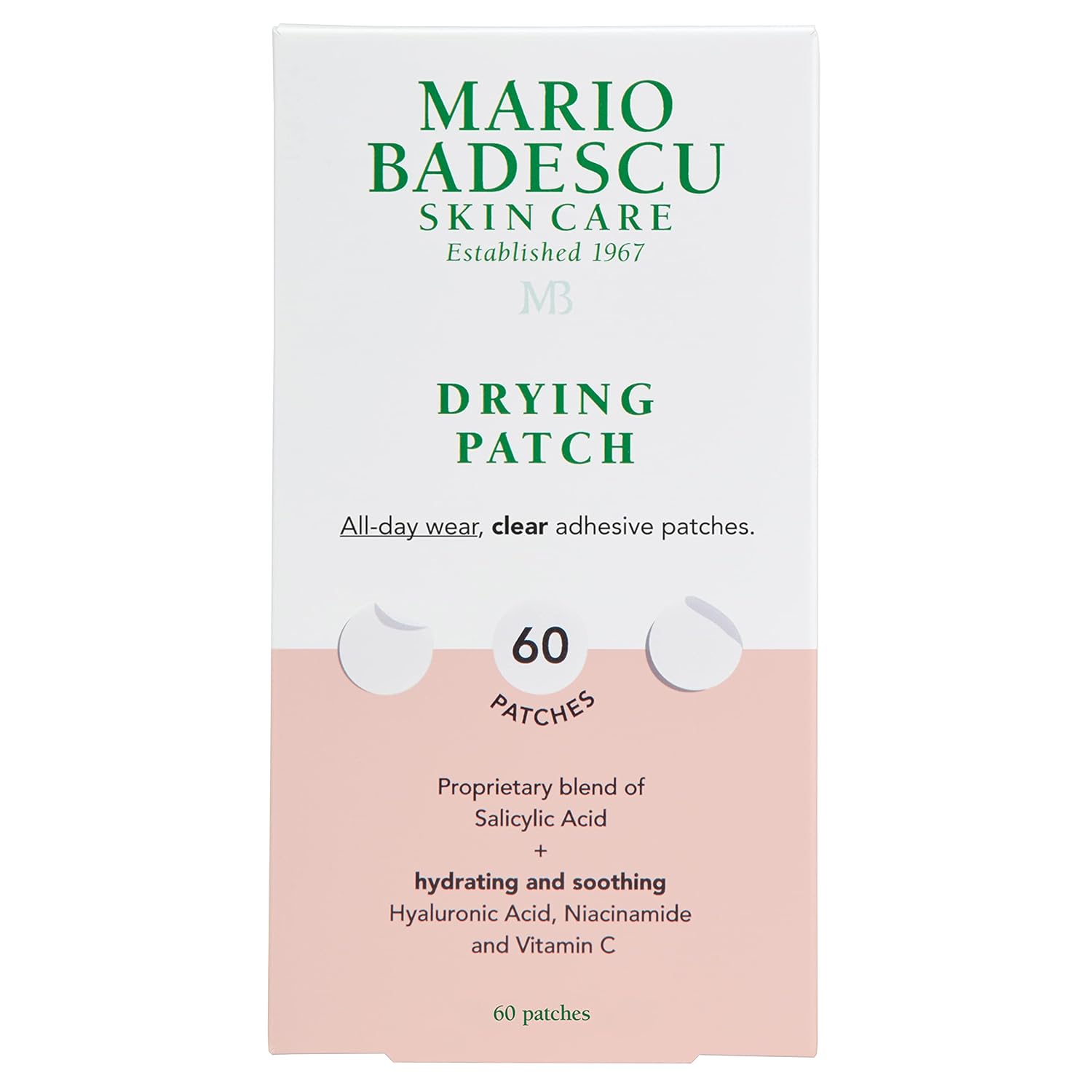 Mario Badescu Drying Patch Blemish Covering, Invisible Spot Treatment, Absorbing All Day Polymer Adhesion With Vitamin C, Vegan & Cruelty Free, Strong Hold (60 Patches, 12Mm), Clear