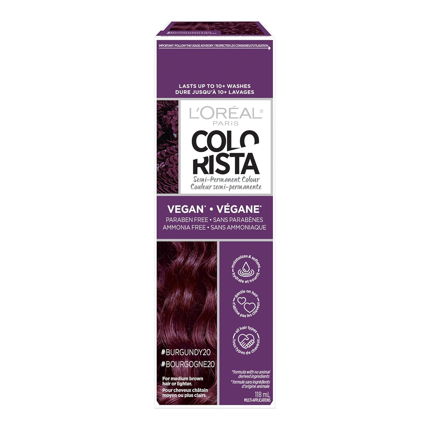 L'Oreal Paris Colorista Semi-Permanent Hair Color For Brunettes, Burgundy