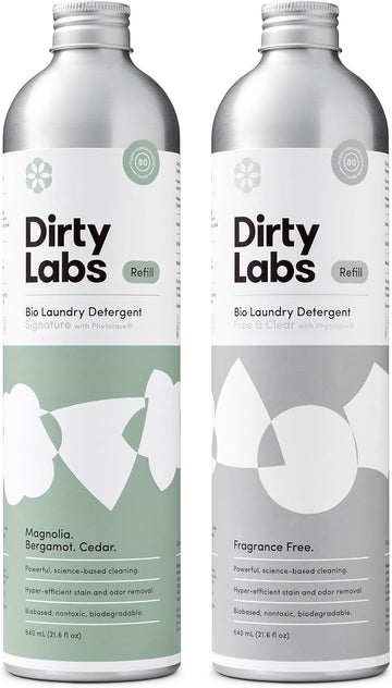 Dirty Labs | Bio-Liquid Laundry Detergent Refill Kit | Signature & Free & Clear | 2X 80 Loads | Hyper-Concentrated | High Efficiency & Standard Machine Washing | Nontoxic, Biodegradable