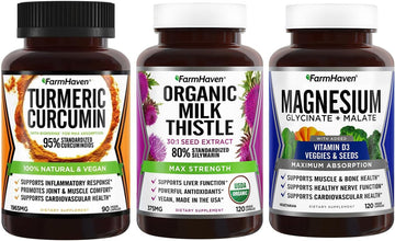 FarmHaven Milk Thistle Capsules + Turmeric Curcumin with BioPerine Black Pepper Magnesium Glycinate & Malate