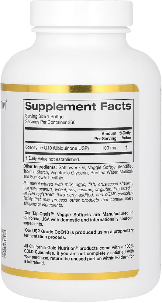 Coq10 100 Mg, Coenzyme Q10 Ubiquinone Usp, Supports Mitochondrial Function*, 360 Veggie Softgels