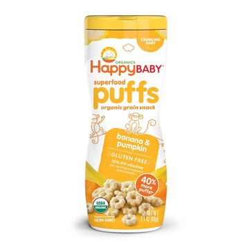 Happy Baby Organics Superfood Puffs, Banana & Pumpkin, Packaging may vary, 2.1 Oz, Pack of 6