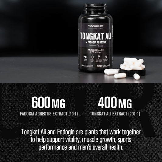 Jacked Factory Indonesian Tongkat Ali + Fadogia Agrestis - 200:1 Extract Longjack Tongkat Ali For Men With Fadogia Agrestis 600Mg & Primavie Shilajit To Support Vitality, Energy, & Mood - 60 Capsules