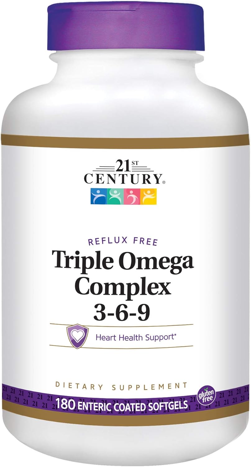 21st Century Dietary Supplement Triple Omega Complex 3-6-9 Enteric Coated Softgels, 180-Count Bottles (Pack of 2)