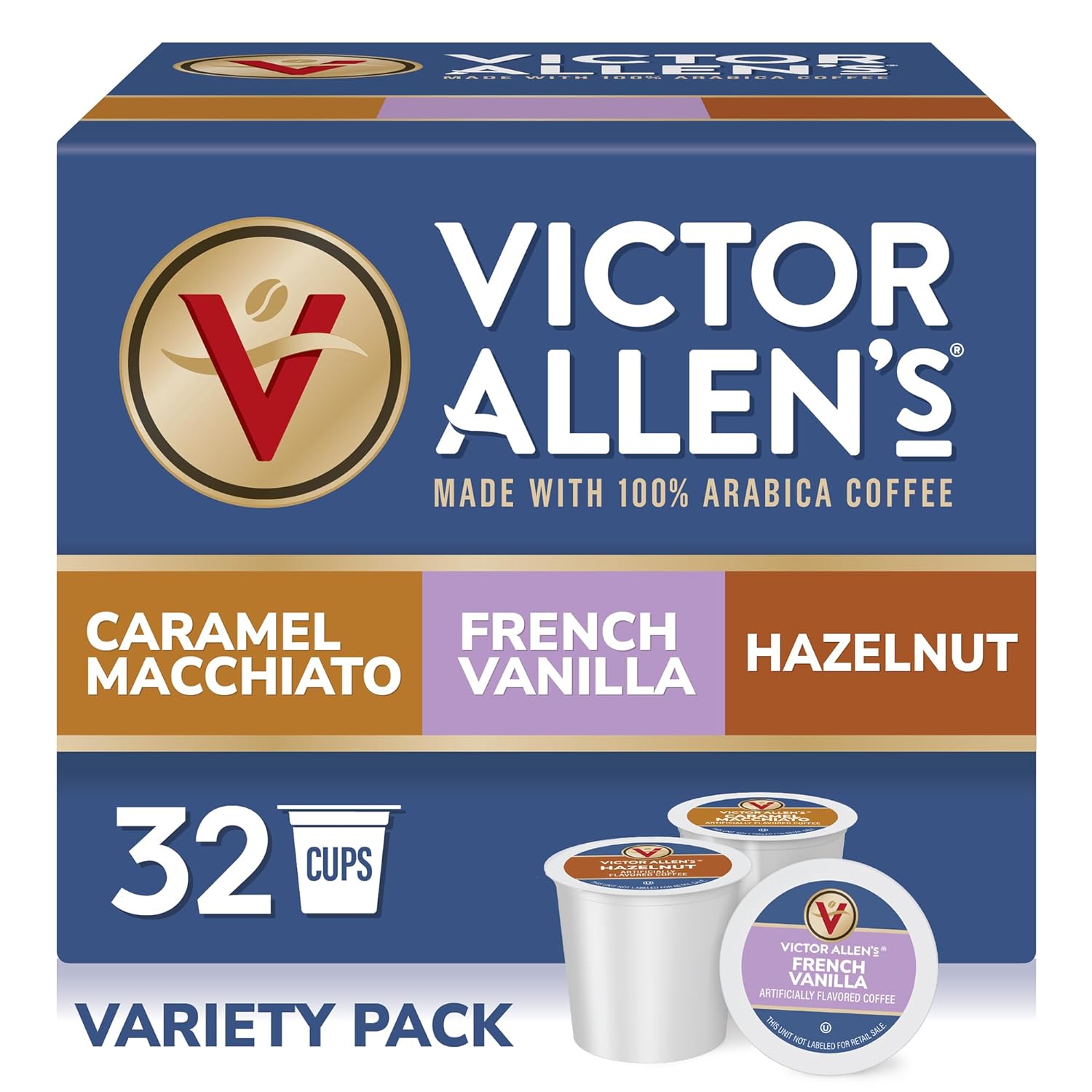 Victor Allen'S Coffee Variety Pack (French Vanilla Flavored, Caramel Macchiato, Hazelnut), 32 Count, Single Serve Coffee Pods For Keurig K-Cup Brewers