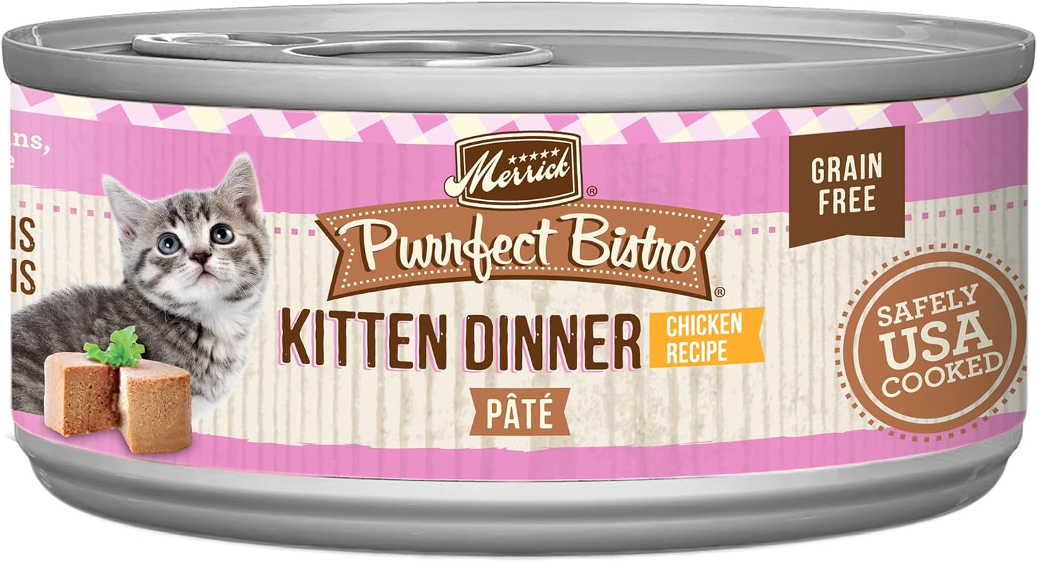 Merrick Purrfect Bistro Grain Free Premium Soft Canned Pate Chicken Wet Cat Food, Kitten Dinner Recipe - 5.5 Oz Can