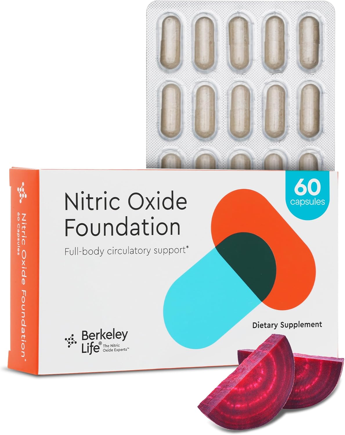 Berkely Life Nitric Oxide Foundation, Full-Body Circulatory Support - Nitric Oxide Supplement With Beet Root Powder Supports Healthy Blood Pressure, Heart & Cardiovascular Health - 180 Capsules